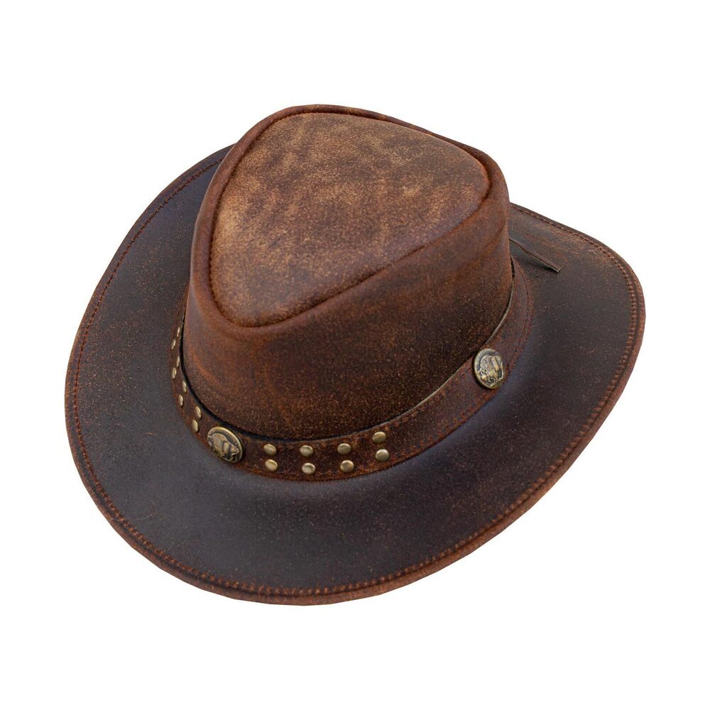 7334 Brown Leather Cowboy Western Hat and Felt Studded Steampunk Hat